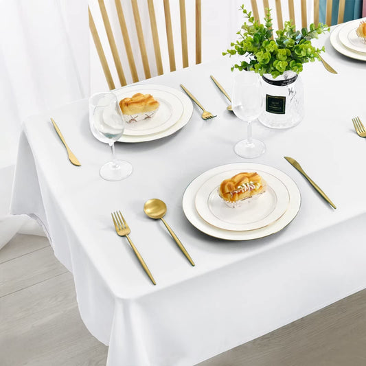 DWCN Weiß Tischdecke 140x240cm Weihnachten Fleckschutz Abwaschbar Tischwäsche Wasserdicht Tischtuch für Esszimmer, Garten, Party, Hochzeiten oder Haushalt