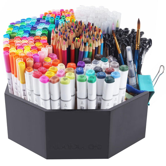 walowalo Halten 800+ Stifte Organizer Schreibtisch aus Bambus drehbar Stifthalter für Aufbewahrung Bleistifte Buntstifte Marker 360 Grad Drehbarbüro Kleine Künstler Schminktisch Schwarz