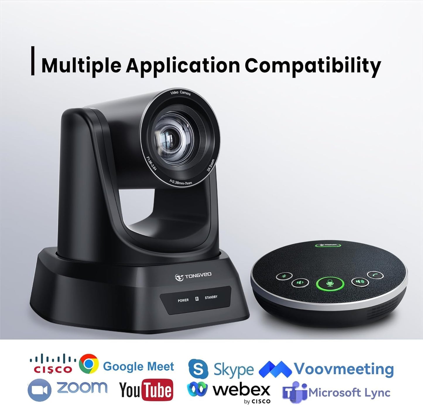 TONGVEO Konferenzraum-Kamera-System mit Bluetooth-Mikrofon, 3X 1080P 60fps USB HDMI PTZ Video-Kamera-Kit für Meeting Ausbildung Kirche funktioniert mit Microsoft Teams, Zoom, OBS, PC(Cam + Mic)