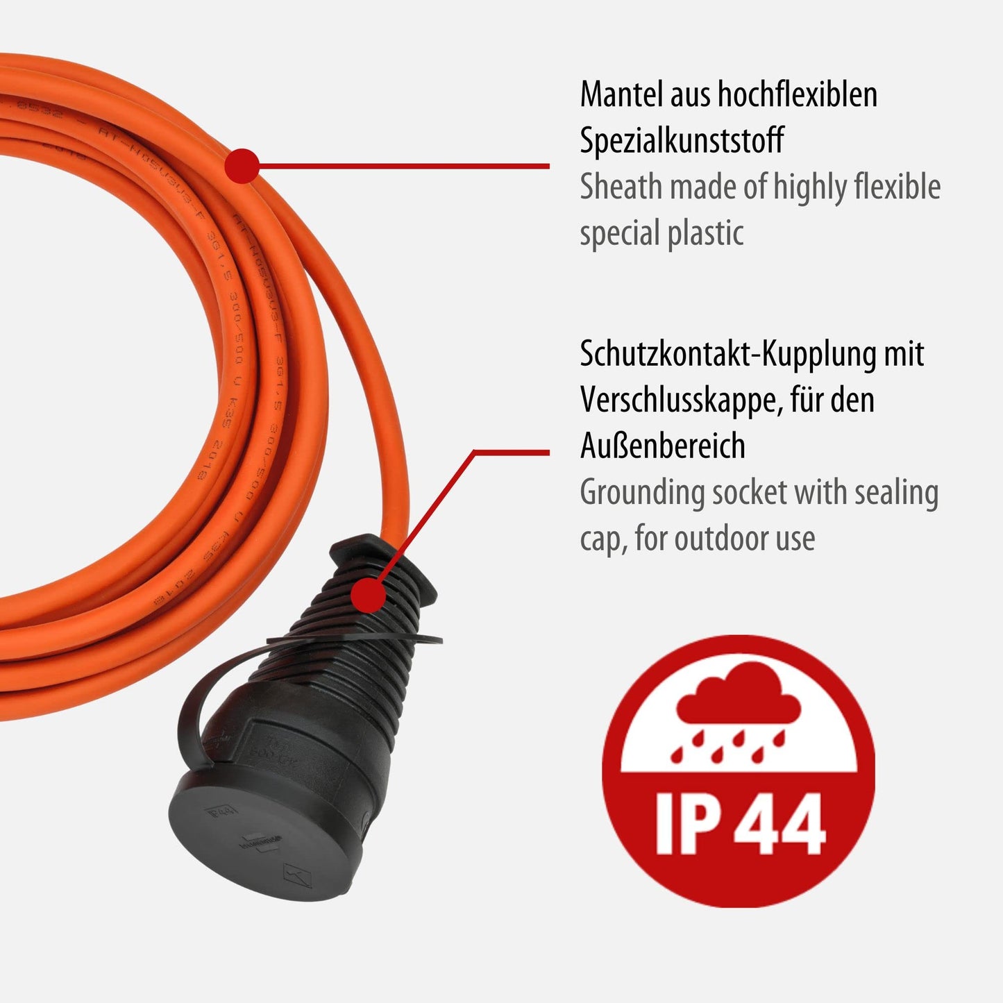 Brennenstuhl BREMAXX® Verlängerungskabel (5m Kabel in orange, für den kurzfristigen Einsatz im Außenbereich IP44, einsetzbar bis -35 °C, öl- und UV-beständig, Made in Germany)