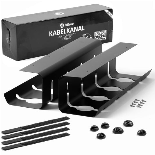 Stilemo® Kabelkanal Schreibtisch - Kabelmanagement Schreibtisch Organizer Kabeldurchführung - Cable Management Kabelhalter Kabelwanne Tisch 2er Set - 43x12x10 cm - Kabelkorb Schwarz