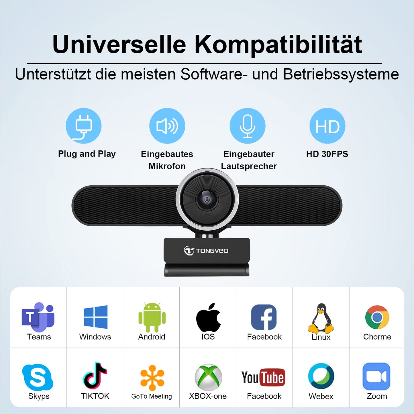 TONGVEO 4K Webcam Konferenzraum- Webkamera mit Mikrofon und Lautsprecher, Computer Videokamera Weitwinkel AI Auto Framing Doppelmikrofone Funktioniert mit Microsoft Teams, Zoom, Google Voice, PC