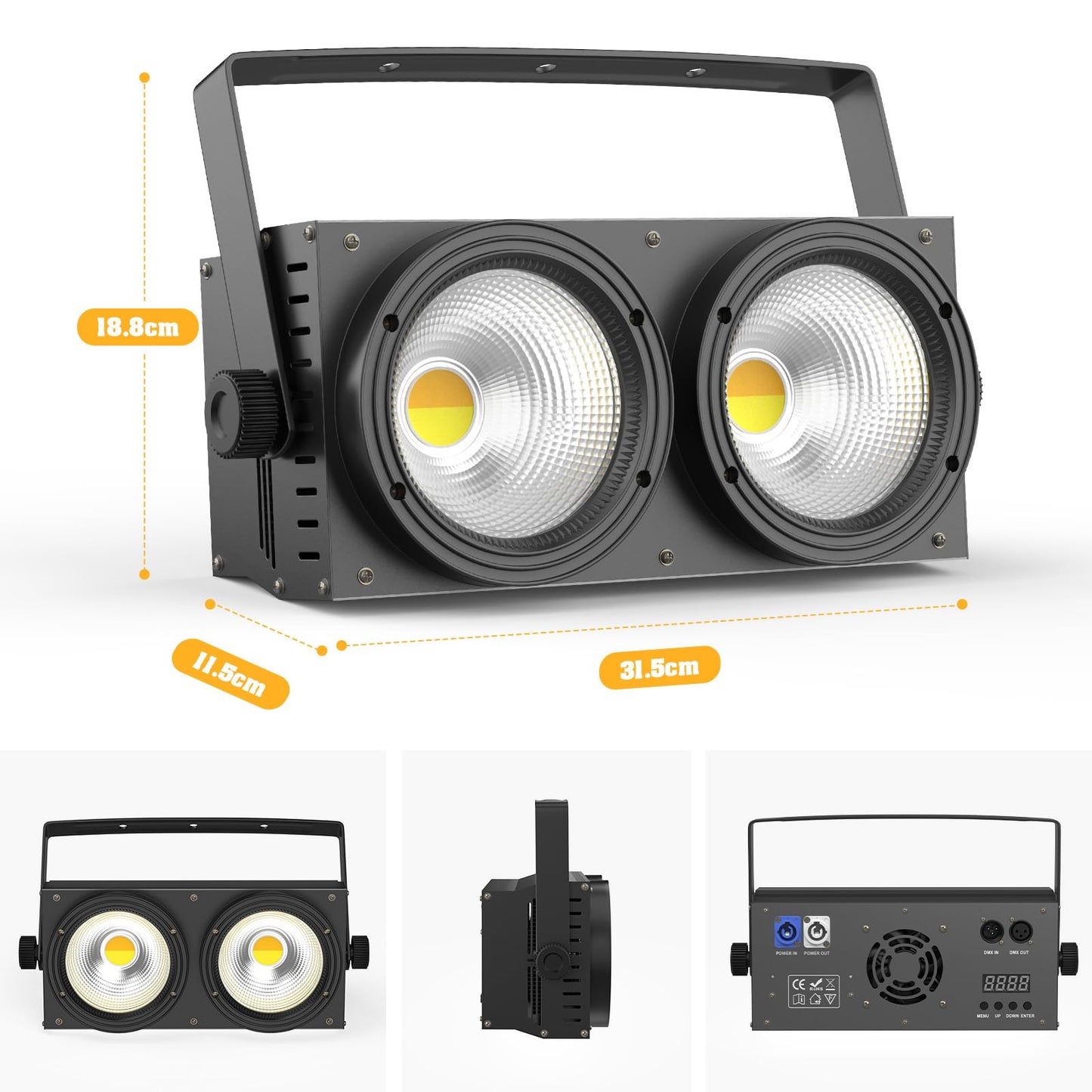 ZonQoonz 200W COB LED Par, Theater Scheinwerfer 2 in 1 kalt Warmweiß Lichteffekte mit COB Stroboskop für Kirche, Disco Hochzeit Publikums Beleuchtung Party Halloween Weihnachten