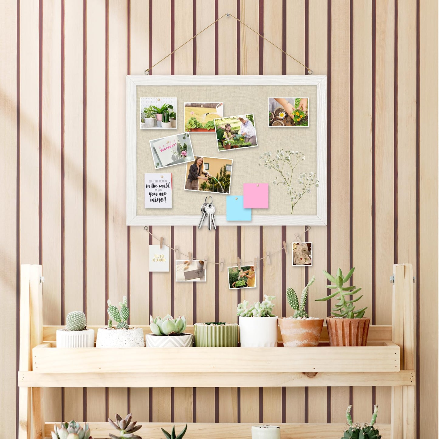 DOLLAR BOSS Pinnwand Kork mit Leinen 30×40CM Korkwand Pinnwand Klein, Pinwand mit Weißem Rahmen Doppelseitige Korktafel Für Zuhause, Küche, Büro, Dekoratives Aufhängen mit 10 Reißzwecken 1 Stück