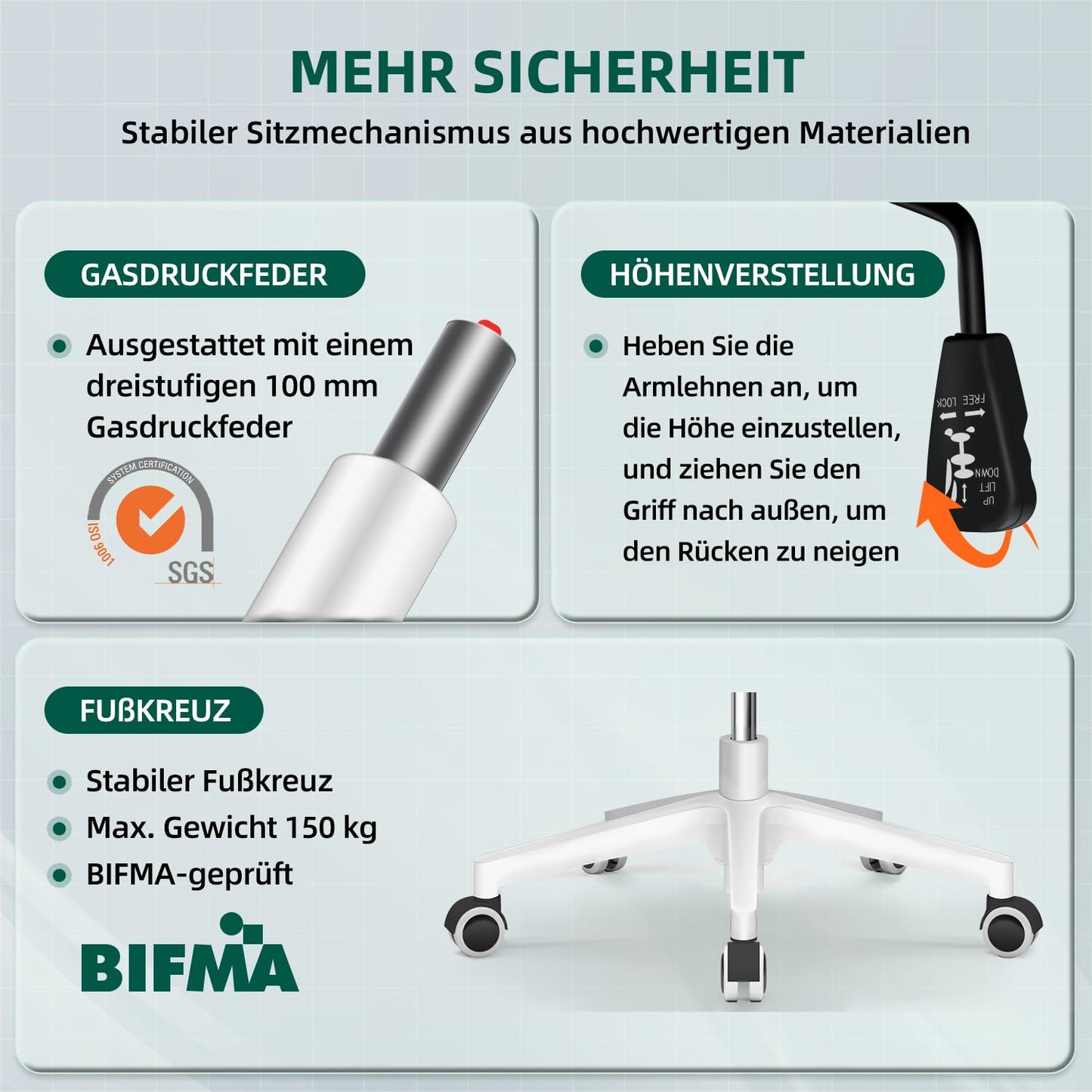 Airchros Bürostuhl, Schreibtischstuhl mit Einstellbarer Lendenstütze, Hochklappbaren Armlehnen, Höhenverstellbarer Ergonomischer Bürostuhl, Netzstuhl mit Wippfunktion bis 125°,Grün