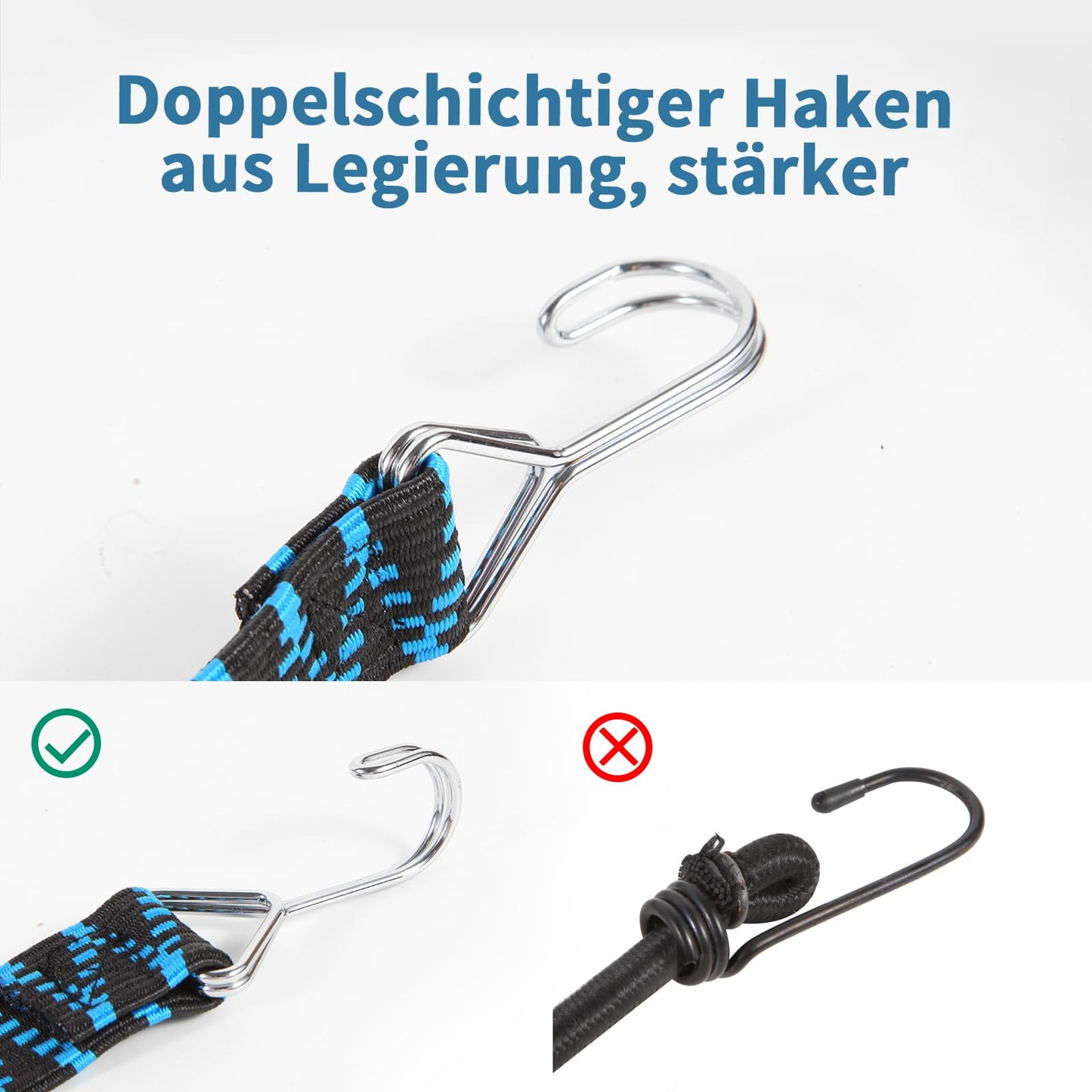 Spanngummi mit Haken,4er Expander Spanngurte mit Haken Verstellbar Gepäckspanner Breit Gummispanner mit Haken 1M für Sackkarre Gepäckträger Fahrrad Motorrad Camping Blau.