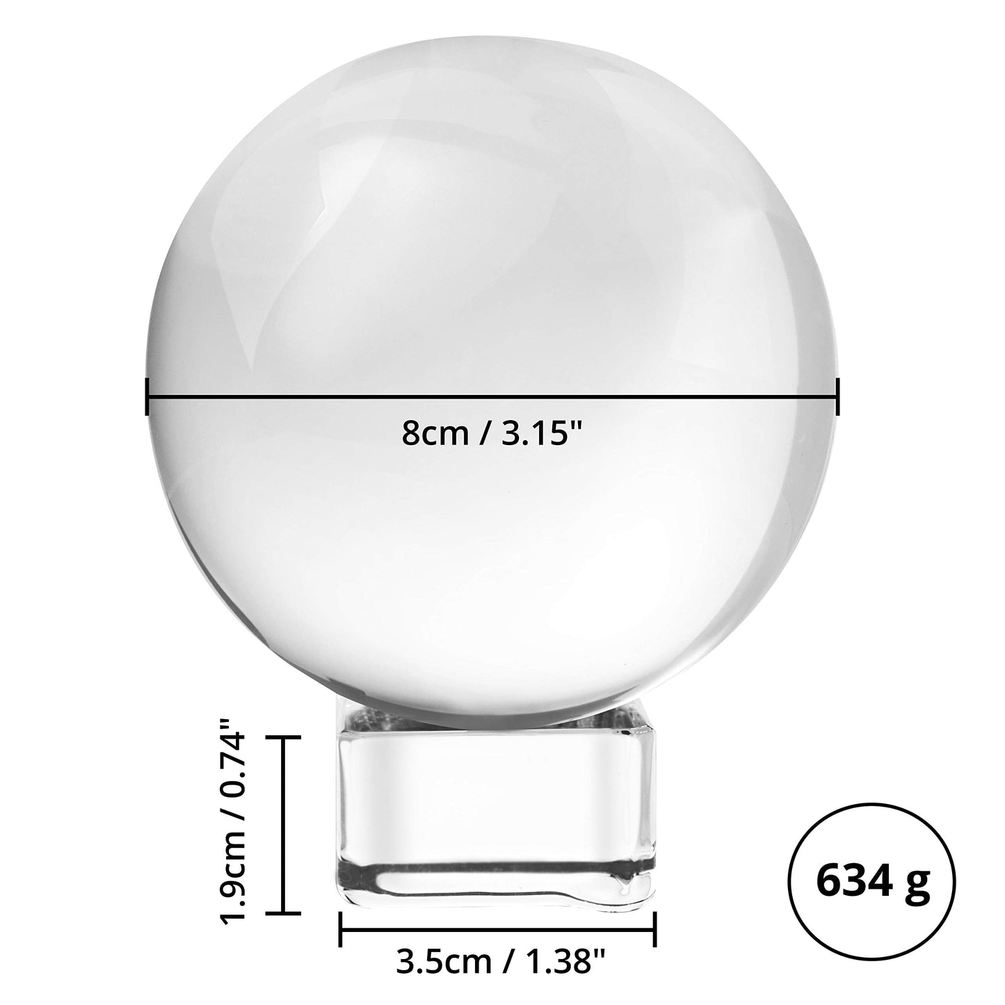 BELLE VOUS K9 Glaskugel 80mm - 8cm Fotokugel mit Kristall Ständer, Samt Tasche, Mikrofasertuch, Geschenkbox – Klare Kristallkugel Lensball für Fotografie – Glas Kugel Wahrsager & Meditation