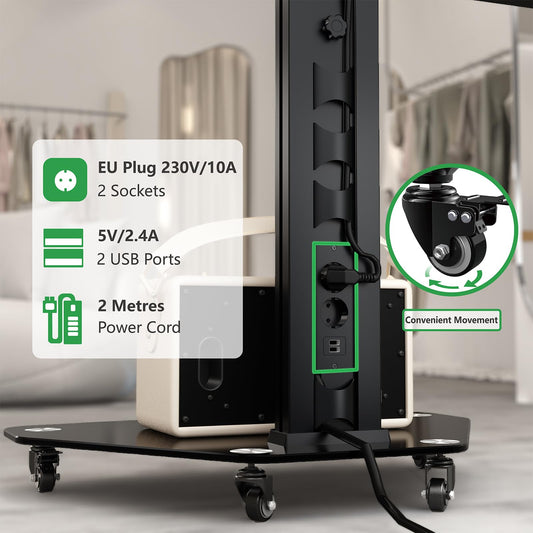 XTRARM Proton 100 mobiler TV Ständer, TV ca. 37-70 Zoll / 40 kg, viele VESA-Größen, Variable Höhe bis ca. 135 cm, Schwarz, TV-Standfuss