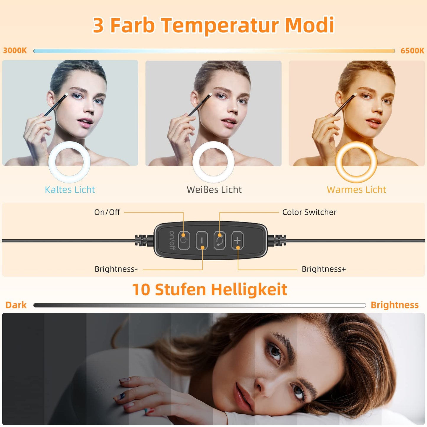 New Ringlicht LED Videolicht Dauerlicht Laptop PC,Evershop 5” Streaming Licht mit Stativ&Handyhalter 3 Lichtfarben+10 Helligkeiten 360°Drehbar Videokonferenz Licht für Tiktok Zoom YouTube Live Stream