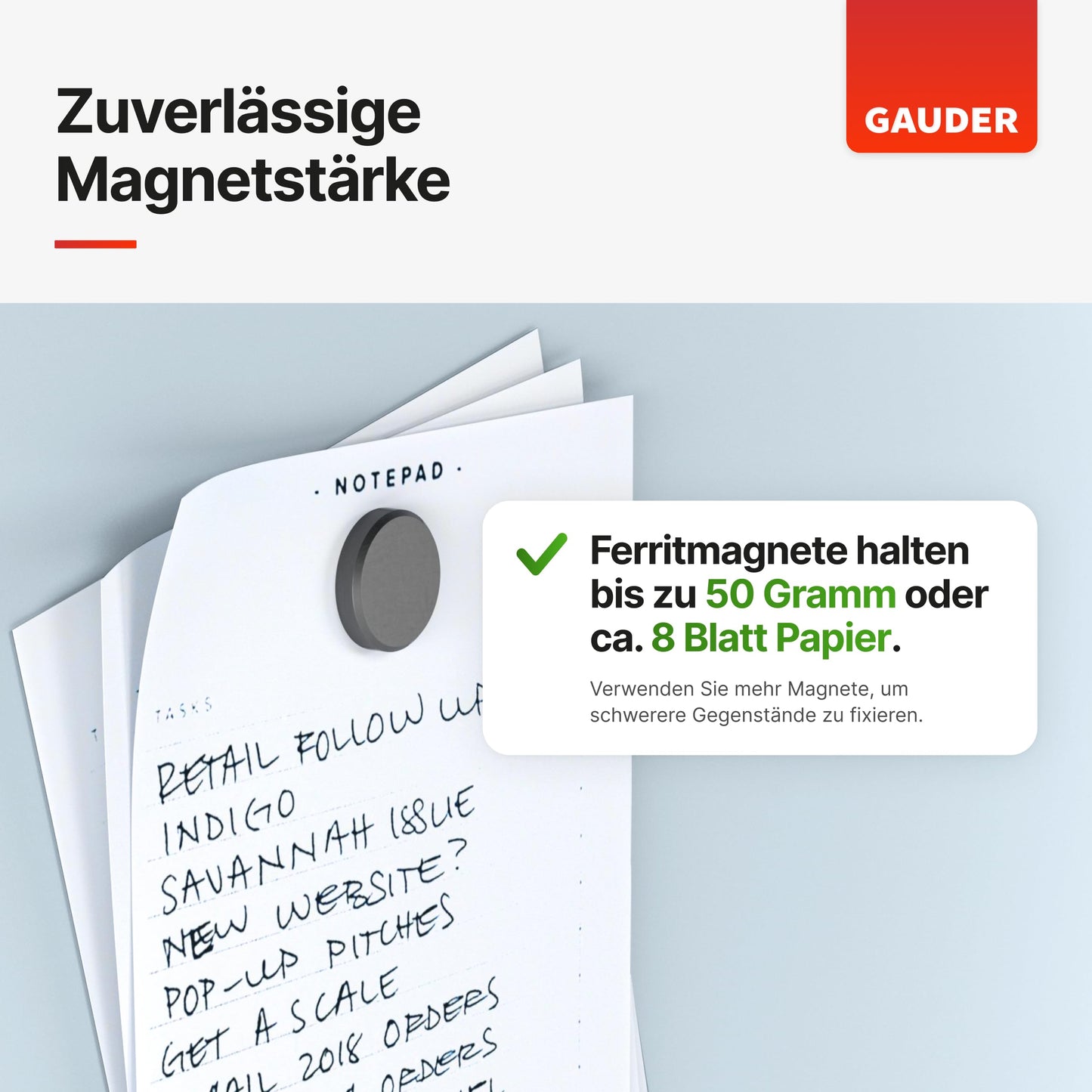 GAUDER Magnete für Magnettafel | 62x Starke Magnete für Whiteboard, Pinnwand & Kühlschrank | Magnete schwarz