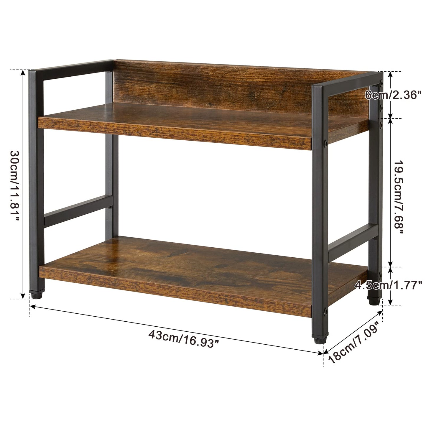 IBUYKE Gewürzregal mit 2 Ebenen, Küchenregal, für Arbeitsplatte, Schreibtisch Organizer,Aufbewahrung für Gewürze,für Küche, Wohnzimmer, Büro, vintagebraun TLJ002H