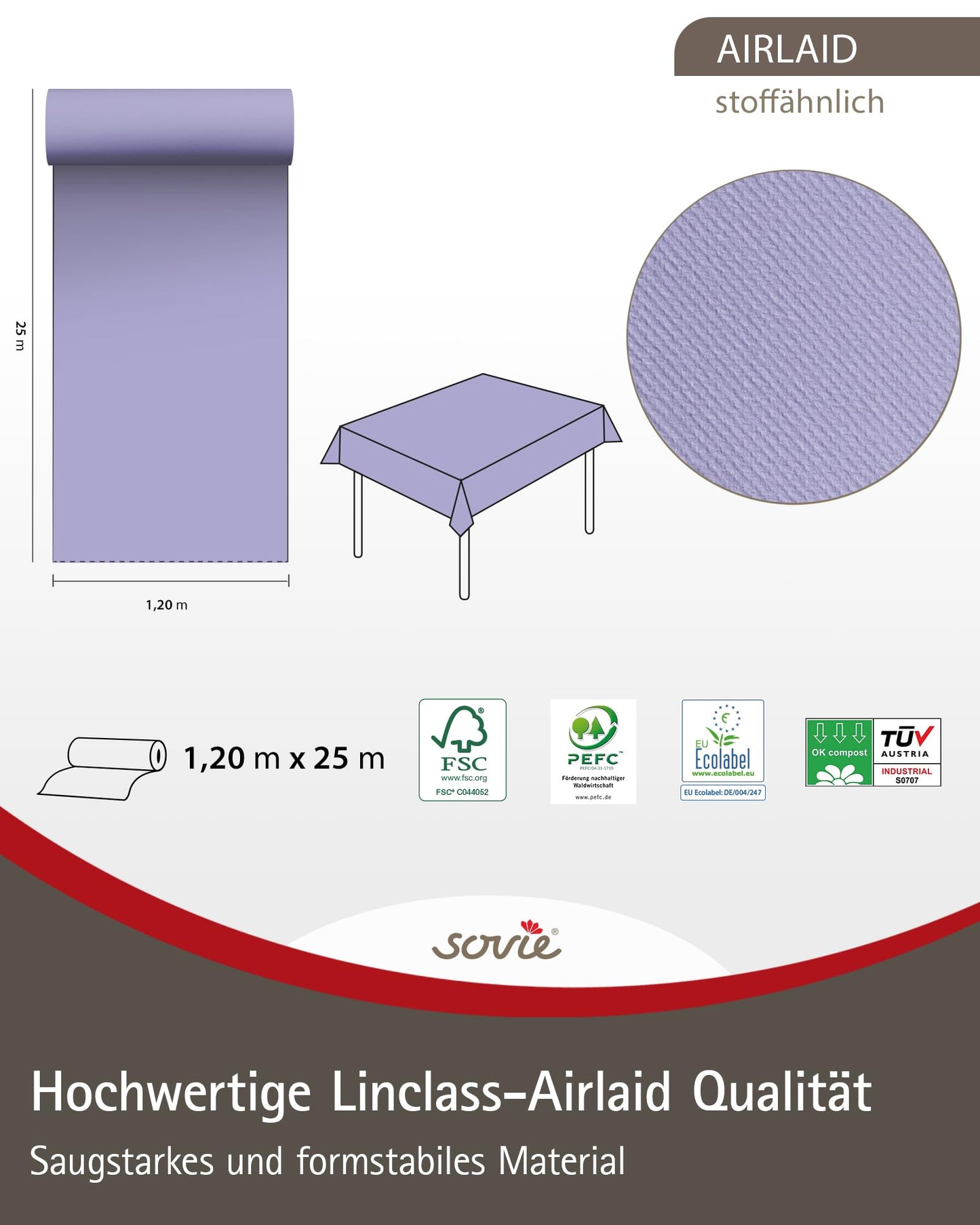 Sovie HORECA Linclass Airlaid Tischdeckenrolle Lila - Tischdecke 118cm x 25m - Einfarbige Papiertischdecke Rolle - Ideal für Party & Hochzeit
