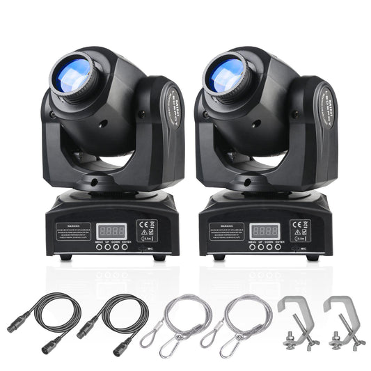 (2Pack) LED Moving Head Light Mini 30W DJ Moving Head Gobo Light mit 8 Gobos und 8 Farben, DMX und sprachgesteuertem Stage Strobe Spotlight für Hochzeit, DJ, Party, Club, Disco, Beam Lights