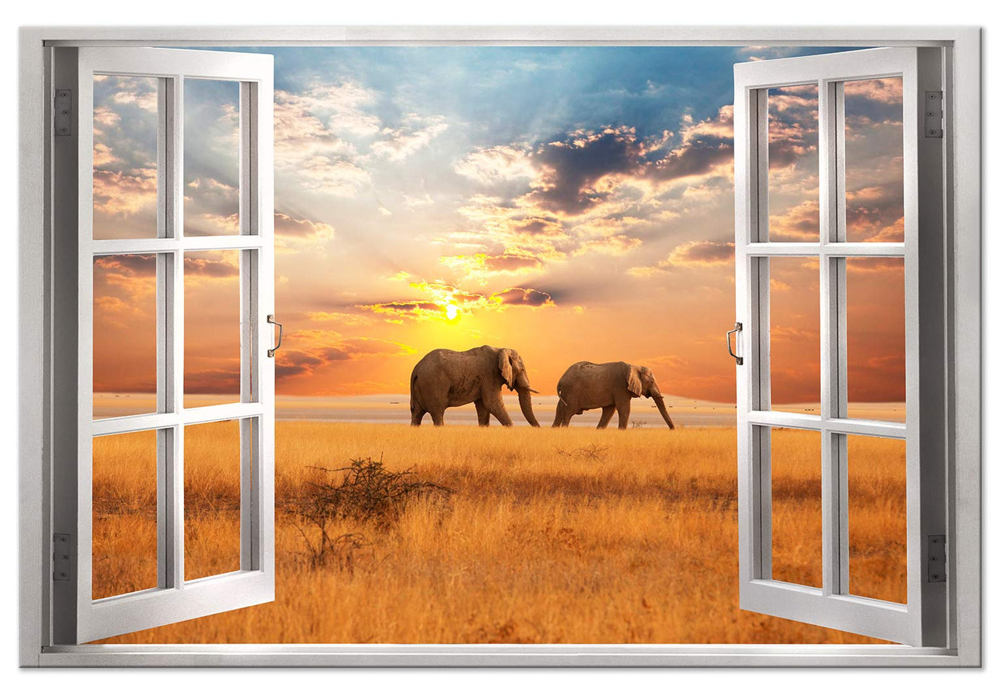 murando Wandbild Mega XXXL FensterblickEinteiliger XXL-Format Kunstdruck zur Selbstmontage Leinwandbilder moderne Bilder DIY Wanddekoration Wohnung Deko Afrika Elefant