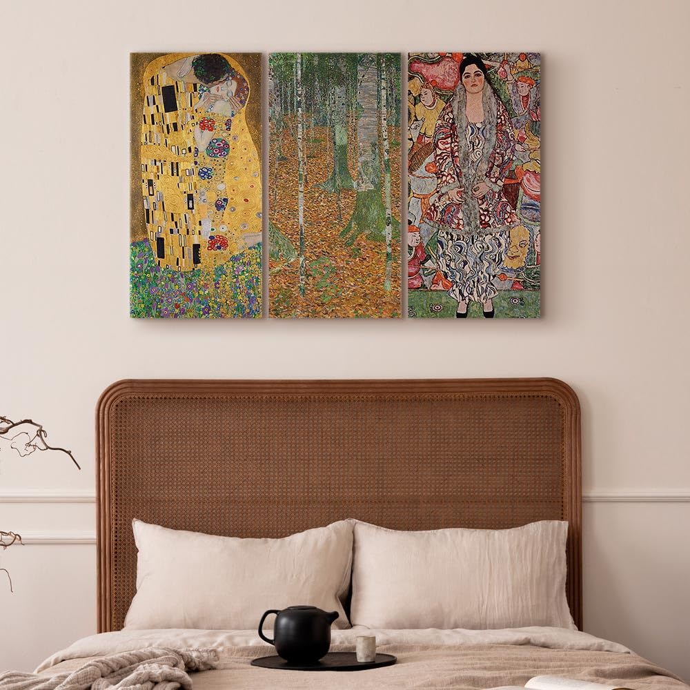 murando - Wandbilder Set 3 tlg Wanddeko Collage 3er 135x90 cm (je 45x90 cm) – Leinwandbild Wohnzimmer Schlafzimmer - Klimt Warme Malerei Zusammensetzung Gelb Gustav l-G-10411-b-a