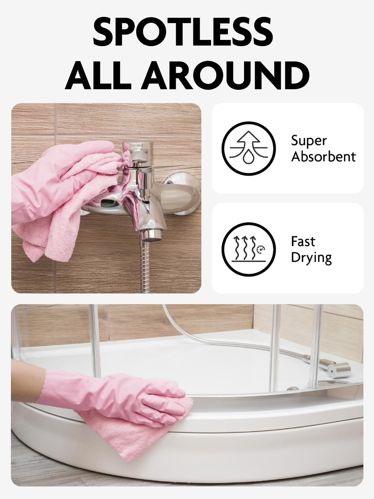 Fantasticlean Mikrofaser Reinigungstücher, 75 Stück pro Rolle Abreißbare Putztücher, Wiederverwendbare Fusselfreie Lappen für Auto, Küche und Haus 30x30cm-Rosa