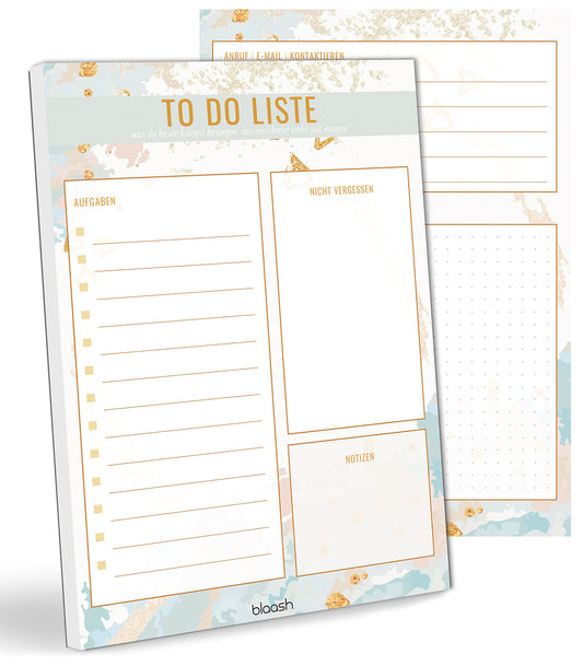 blaash® To Do Block DIN A5 | 50 Seiten Tagesplaner mit Listen für Aufgaben, Notizen und Ideen | Optimale Organisation und Motivation im Alltag | ToDo Liste Block | Notizblock To Do