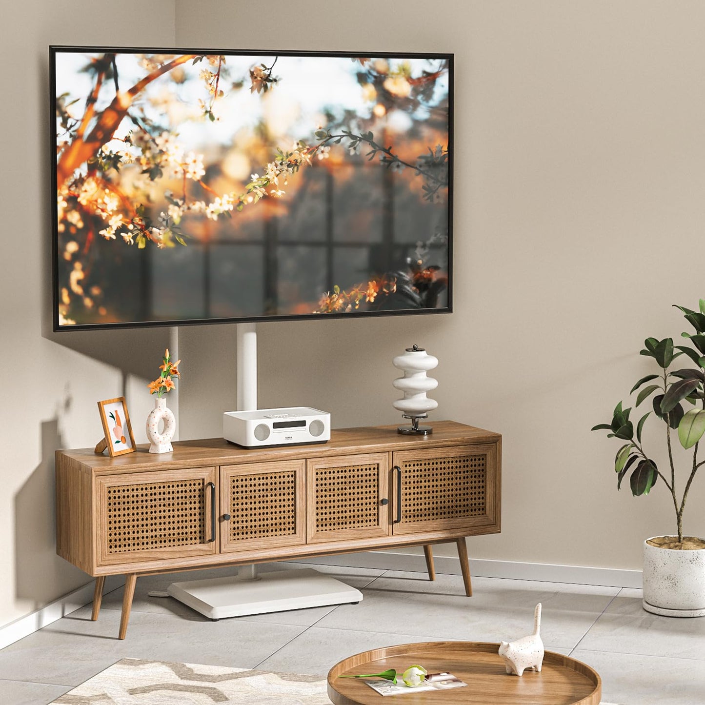 TVON TV Ständer TV Bodenständer für 32-55 Zoll Fernseher Standfuß Fernsehstand höhenverstellbar schwenkbar Max. VESA 400x400 mm bis 40 kg