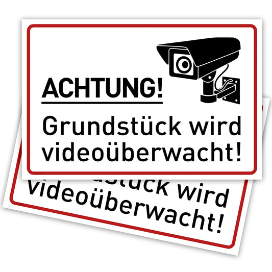 2er Set Achtung Videoüberwachung Schild (30x20 cm Kunststoff) - Schild Videoüberwachung