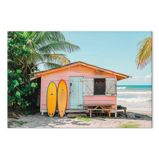 murando - Wandbilder Summer Vibes 60x40 cm 1 tlg Wand Deko Leinwand Bilder Groß Wanddeko Wohnzimmer Schlafzimmer Kunstdrucke Feiertage Sommerlandschaft Sommer Strandhütten Palmen c-H-10033-b-a