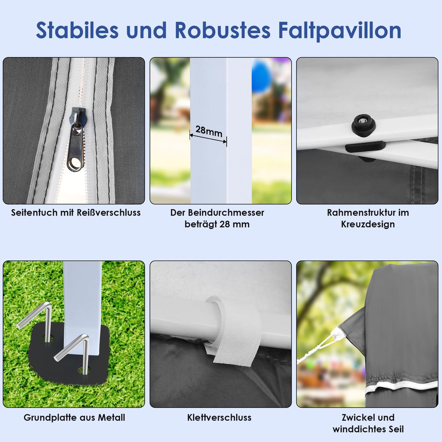 Faltpavillon 3x6 Pavillon Wasserdicht Stabil, Faltbar Gartenzelt 3x6 mit 6 Seitenwänden,UV Schutz 50+ Partyzelt con 12 Erdhaken 6 Seile und 6 Sandsäcke,Gartenpavillon für Markt,Hochzeiten,Freien, Grau