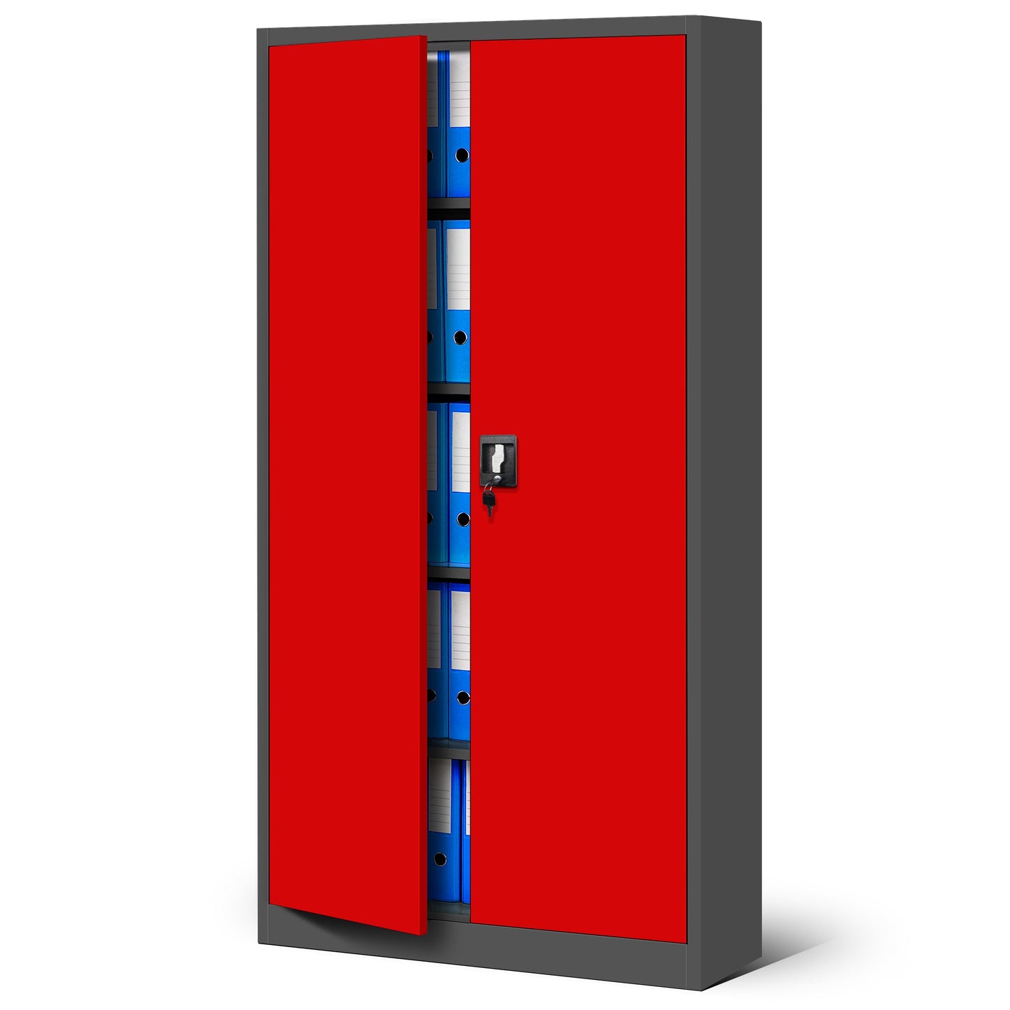 Jan Nowak Metallschrank Jan 185 x 90 x 40 cm - Metall Aktenschrank Abschließbar mit 2 Türen, Mehrzweckschrank mit 5 Ebenen, Büroschrank aus Stahlschrank mit Pulverbeschichtung - Anthrazit-Rot