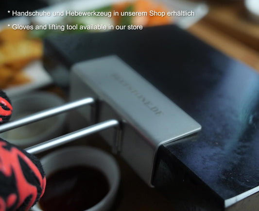 BEEFSTONE 7-Teiliges Lavastein-Grillset, Black, Hot Stone Steak-Brett mit Bambusplatte, Porzellan-Tablett und Lavastein für Fleisch, Fisch und Gemüse