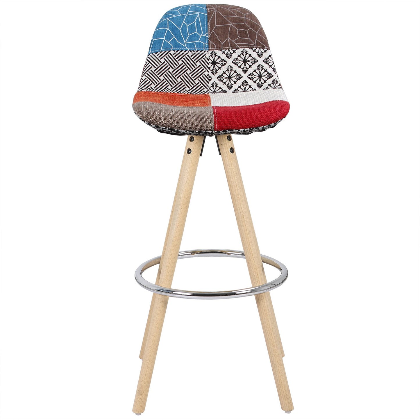 WOLTU Barhocker 2er Set Barstuhl aus Leinen Holzgestell mit Lehne + Fußstütze Design Stuhl Küchenstuhl optimal Komfort Patchwork Mehrfarbig BH45mf-2