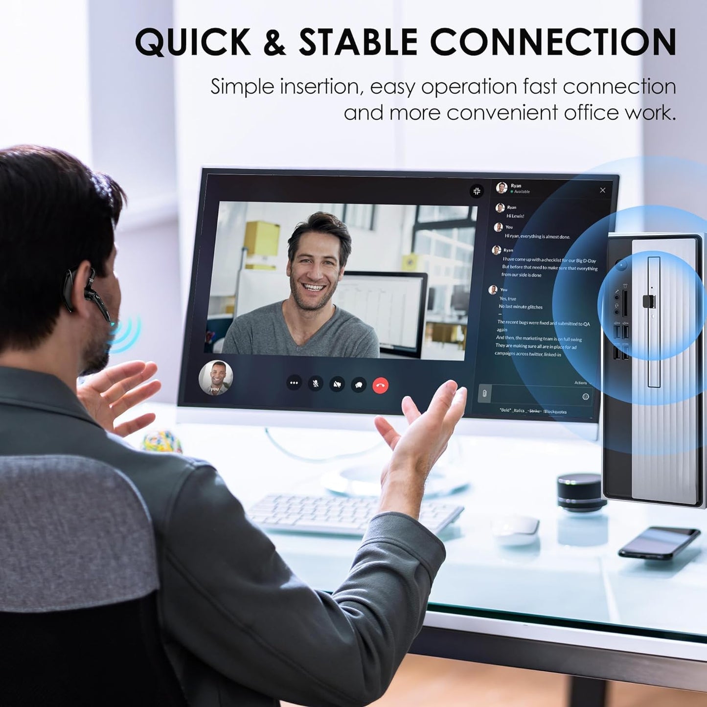 Yukigefe Bluetooth Headset V5.3, kabelloser Ohrhörer mit 1000-mAh-Ladeetui, 96 Stunden Gesprächszeit, freihändige Kopfhörer mit Geräuschunterdrückung und Doppelmikrofon für Computer, Mobiltelefone