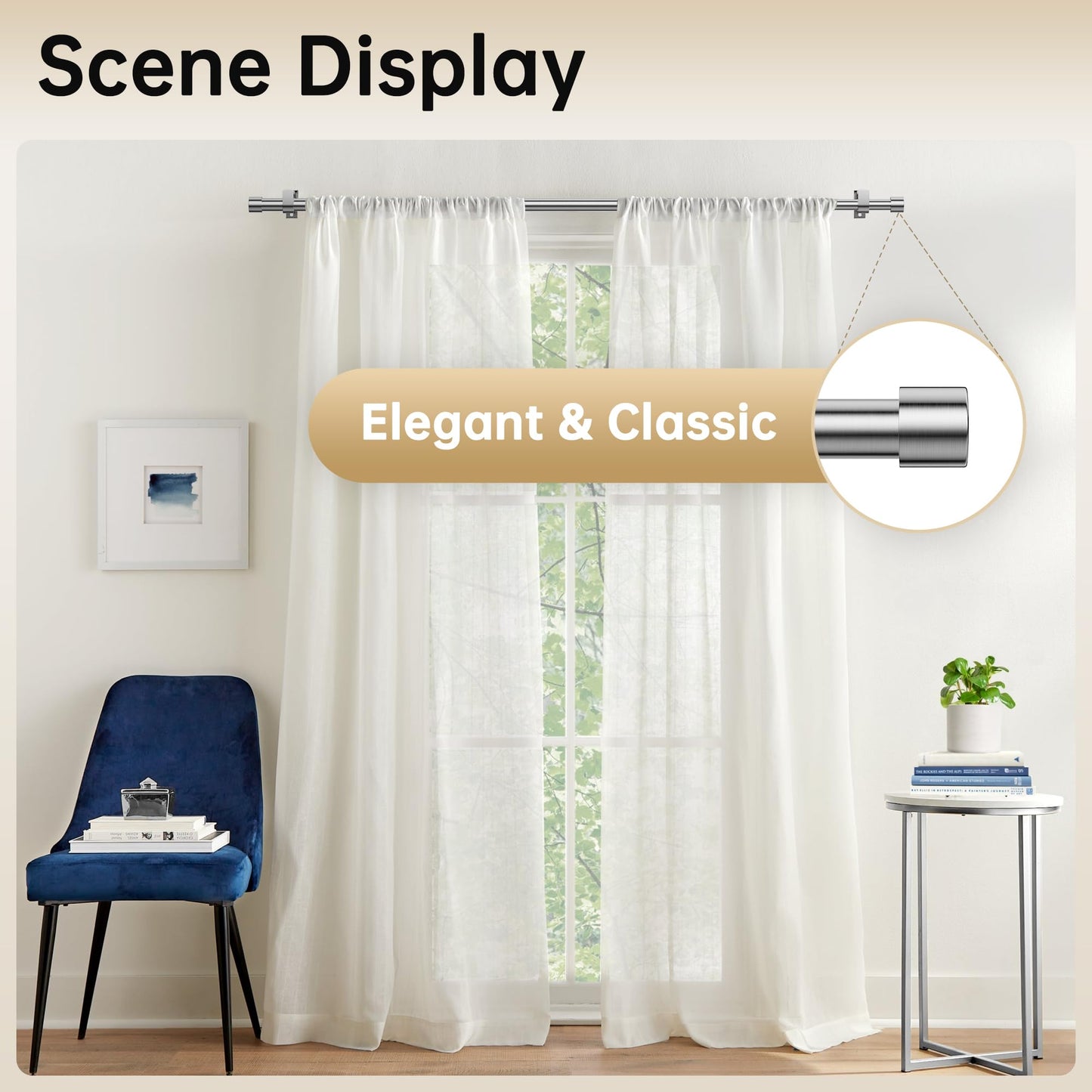 Ausziehbare Gardinenstangen 76-208cm, Dia 19mm Verstellbare Gardinenstange mit Kappenknäufen für Ösenvorhänge, Elegante Dekorative Vorhangstangen für Schlafzimmer