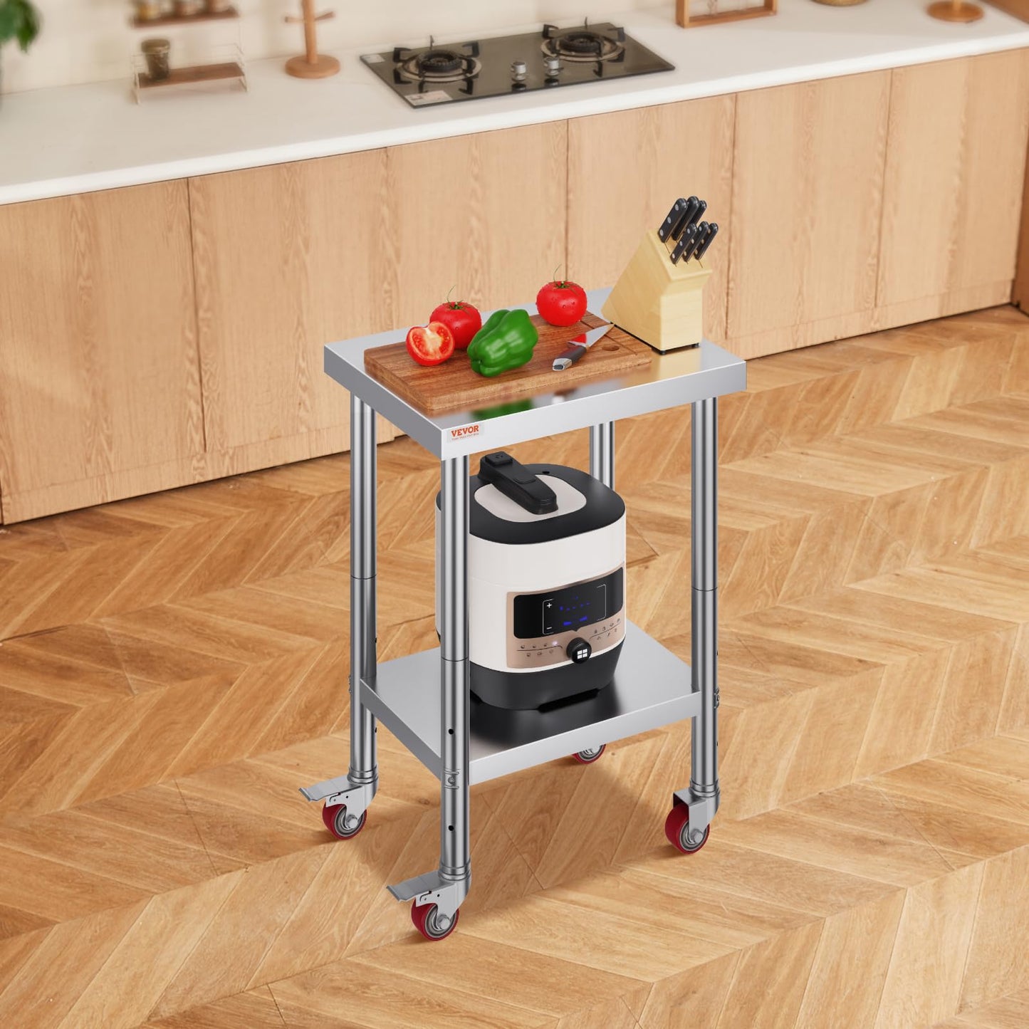 VEVOR Arbeitstisch 61 x 46 x 86 cm Edelstahl Catering Arbeitstisch 100 kg für Belastbarkeit Lebensmittel Zubereitungstisch Gewerbliche Arbeitstisch für Küche Bar Restaurantar 4 verstellbare Füße