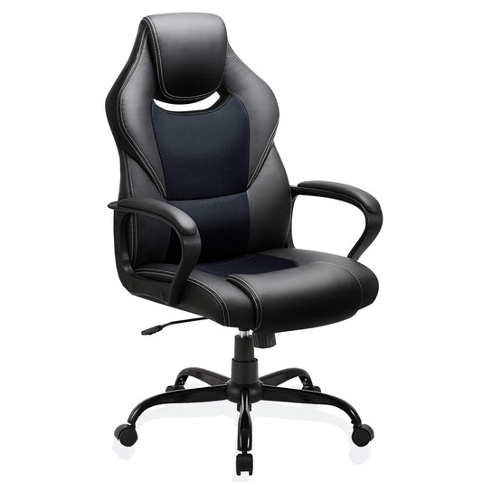 BASETBL Bürostuhl Chefsessel 150kg Schreibtischstuhl, Bürosessel Office Chair Gaming Stuhl, Bürostühle ergonomisch PU Leder, PC Stuhl Drehstuhl Hat weiche gepolsterte Armlehnen, Wippfunktion, schwarz