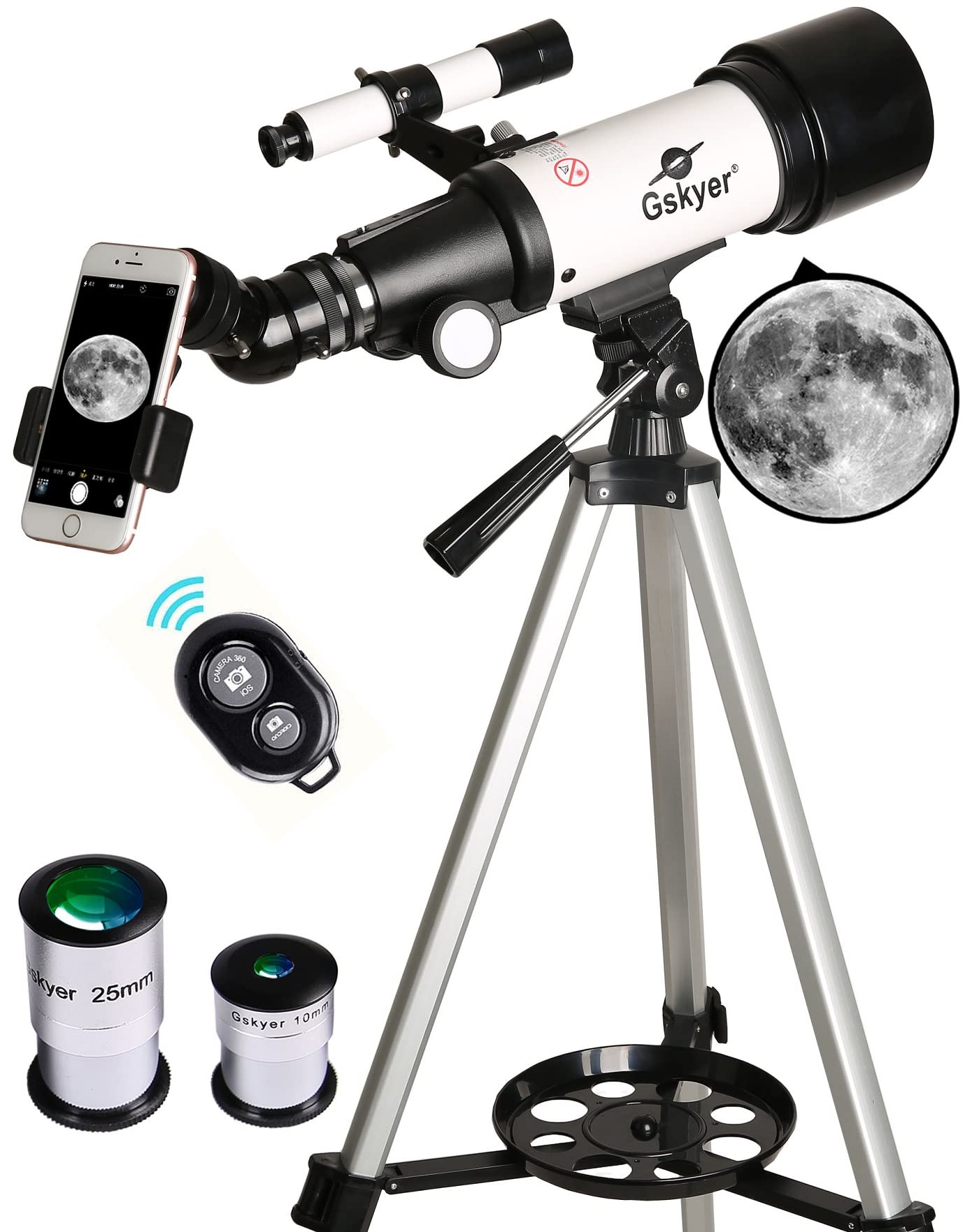 Gskyer Teleskop, 70 mm Öffnung 400 AZ-Mount Astronomisches Refraktions für Kinder und Anfänger- Reiseteleskop Erwachsene, D-70400