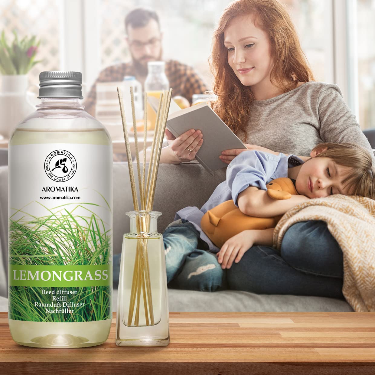Raumduft Nachfüller Lemongrass - Zitronengras 500ml - Nachfüllflasche mit Naturreinem Ätherischen Lemongras Öl - Intensiv & Langanhaltend Natürlicher fur Raum - Küche - Bester Raumlufterfrischer