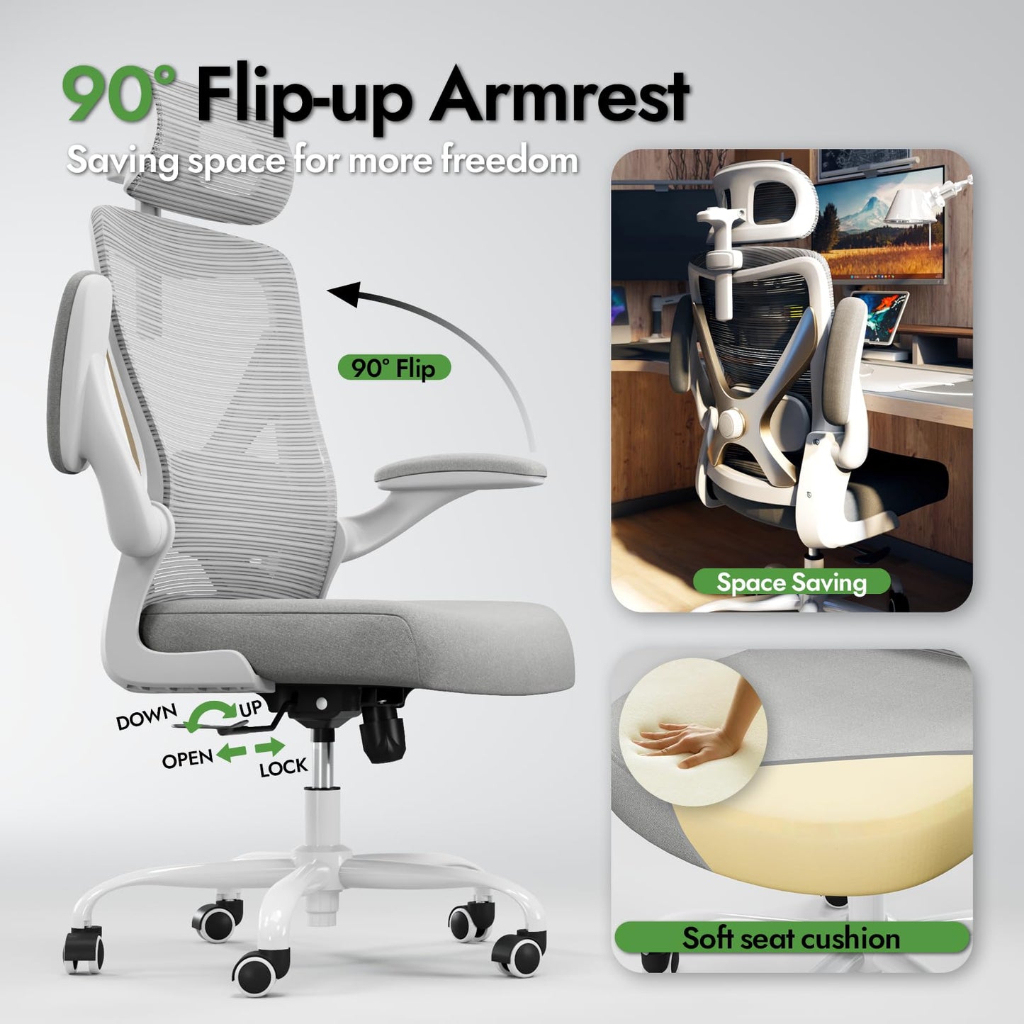 TRALT Ergonomischer Bürostuhl - X-förmiger Computerstuhl, Gaming-Stuhl, Bürostuhl mit Lendenwirbelstütze, Mesh-Bürostuhl mit Kopfstütze, (Grau Gold)