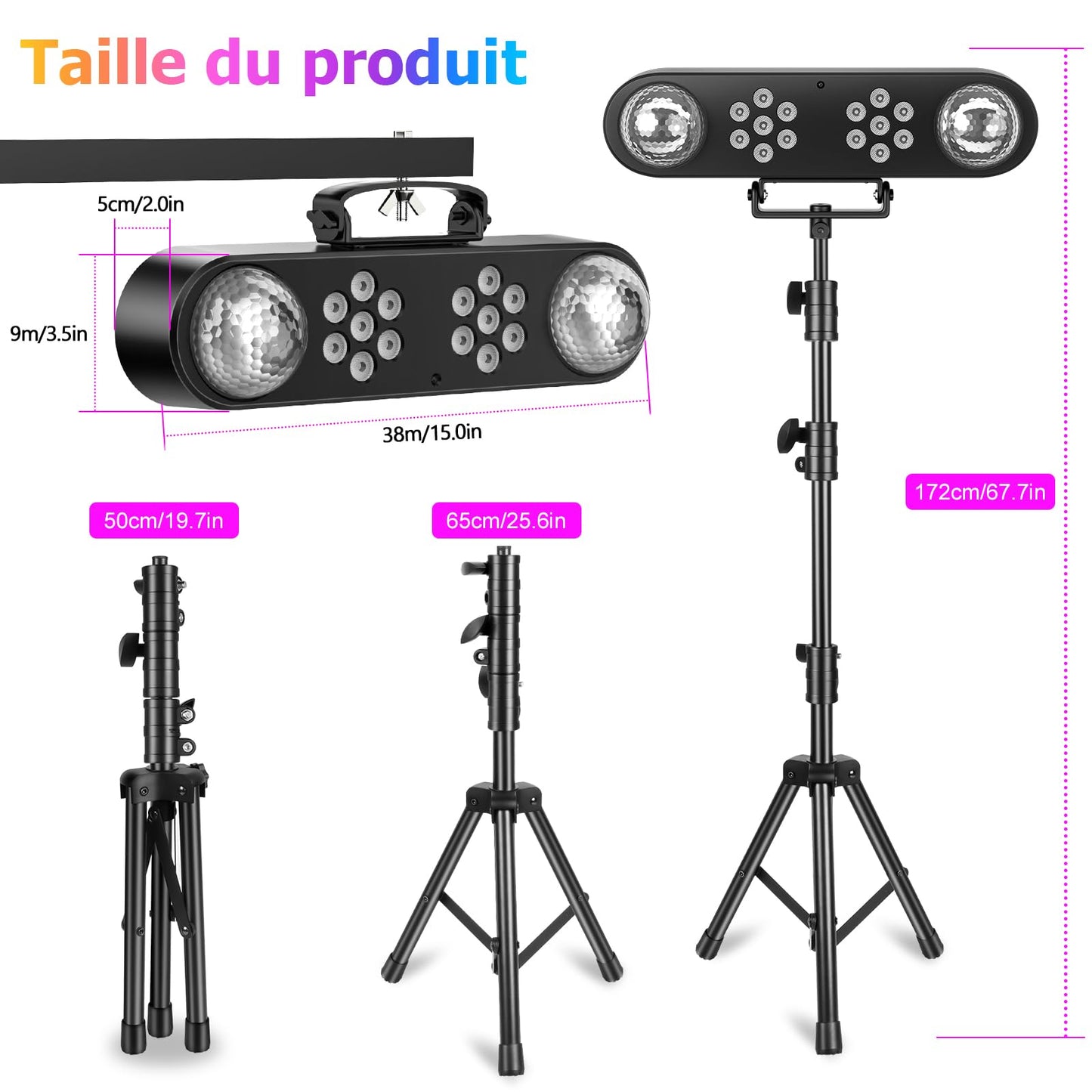 Rtktoup 4-in-1 Discolicht Partylicht mit Ständer, Discokugeln, PAR-Lichtern und Fernbedienung,Bühnenbeleuchtungssystem mit Ton aktiviert, für Bar, Gig, Move, Hochzeit, Halloween, Weihnachten