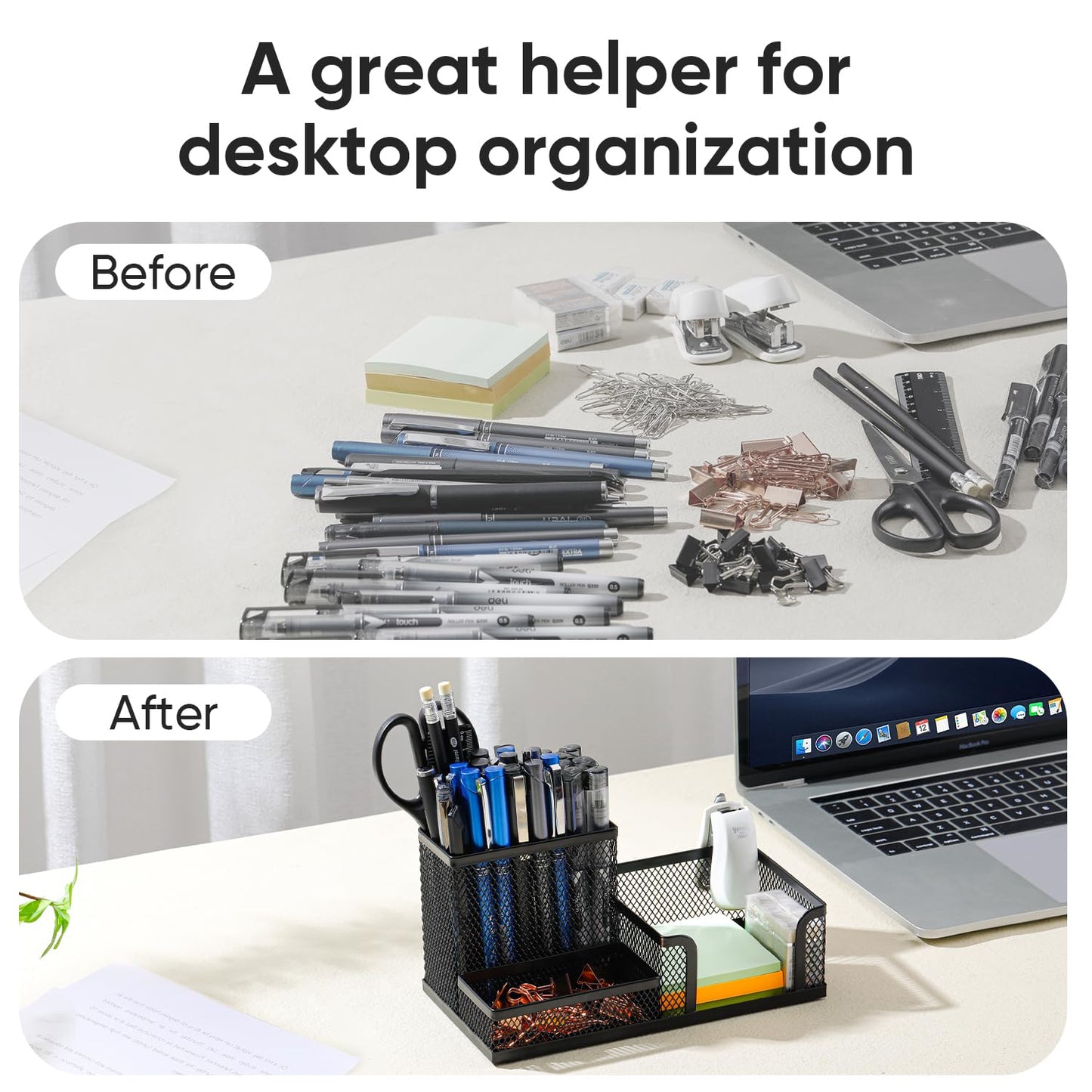 deli Schreibtisch Organizer aus Drahtmetall, Multifunktionale Organisation mit Stifthalter und Aufbewahrungskörben, für Zuhause und Büro, 3 Fächer, Schwarz