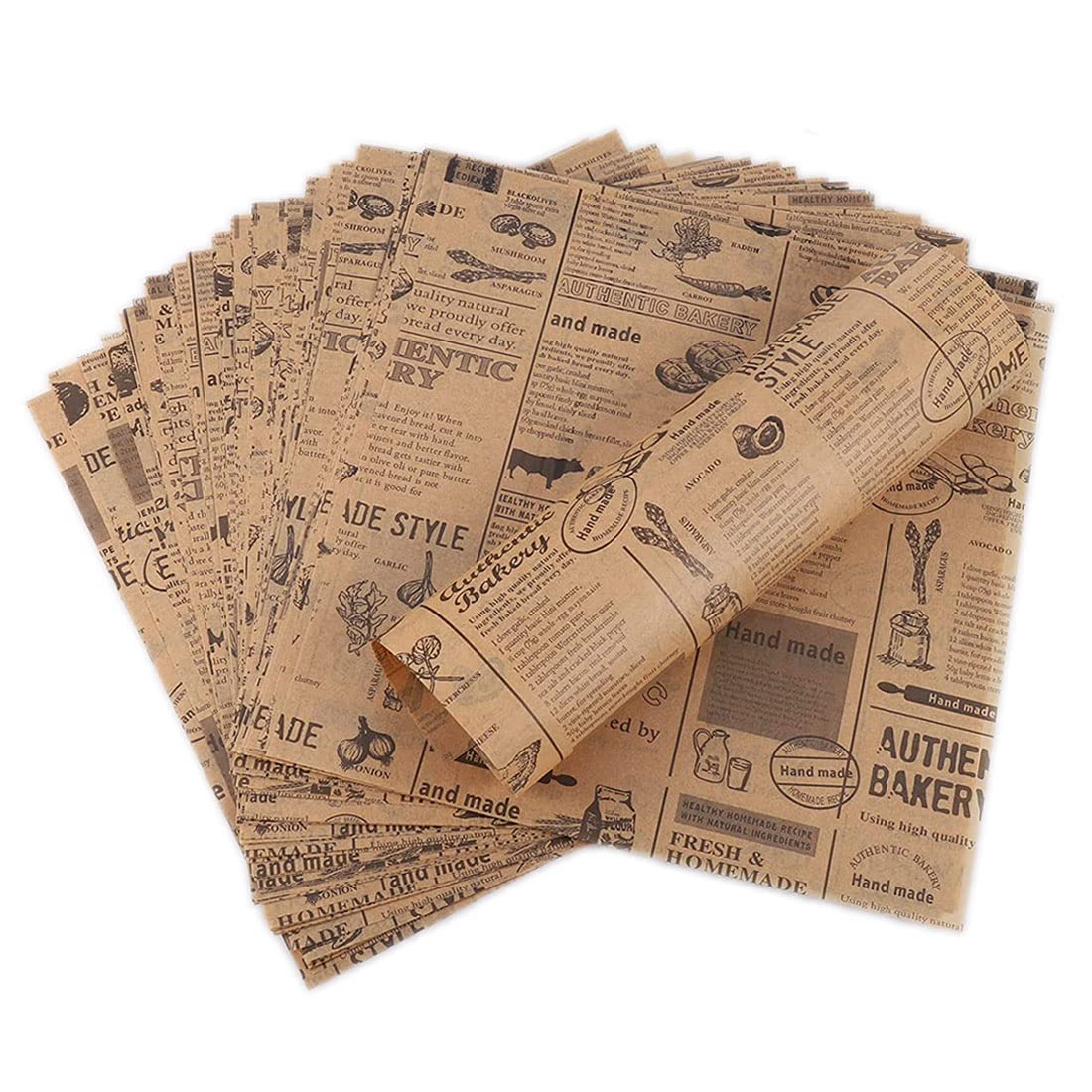 Hejo 100 Blätter Deli Papierblätter, Pommes Papier für Korb, Umweltfreundliches Backpapier, Burger Papier, Wrap Papier für Burger, Butterbrot, Käse, Pommes (25x25cm)