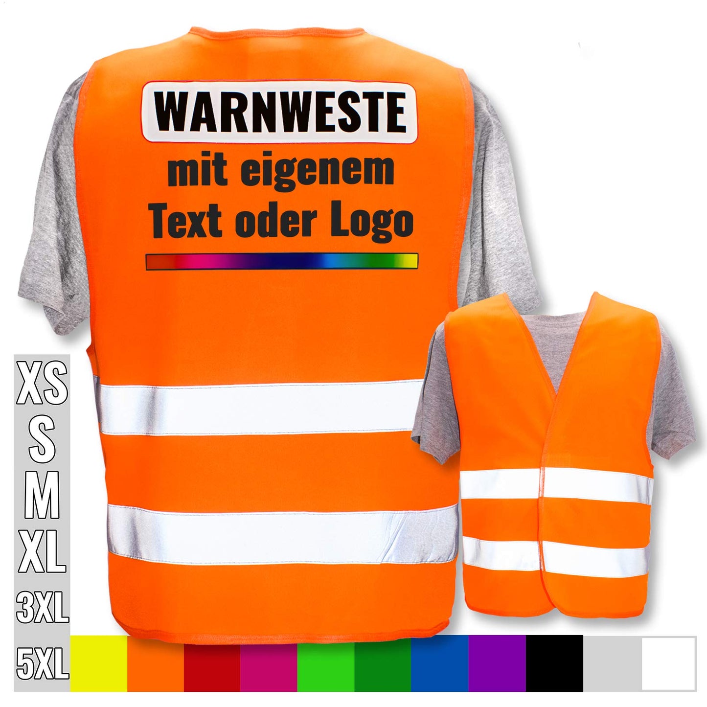 PixiPrints.com Warnweste mit eigenem Aufdruck * Druck: Rücken/Premium-Druck, Farbe & Größe: Orange 5XL * Selbst gestalten mit Name Text Bild Logo