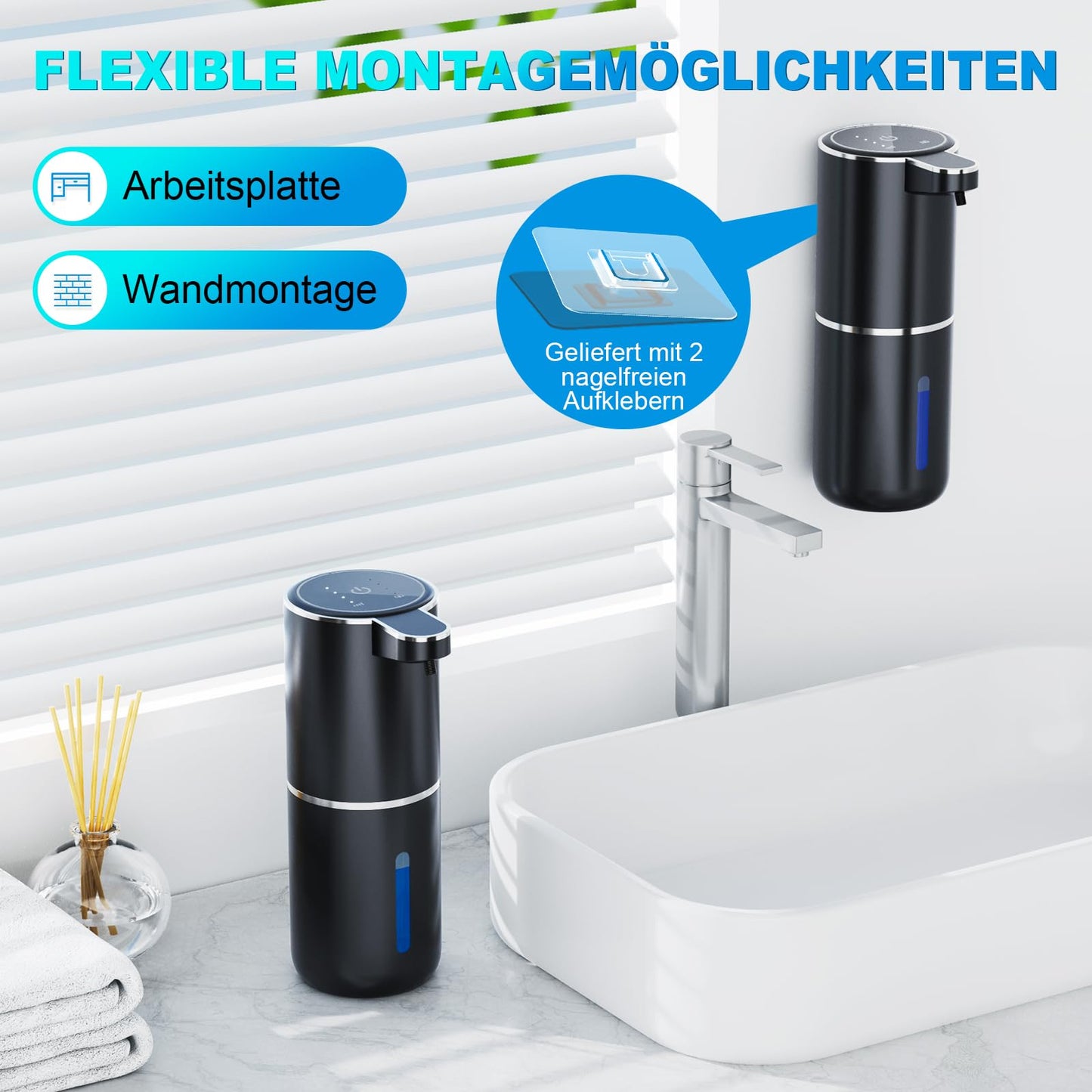 Amyzavls Seifenspender Automatisch,380ml Wandbefestigung Berührungslos Elektrischer Seifenspender mit Sensor,USB Wiederaufladbar Schaumseifenspender für Bad,Küche, Büro Schwarz