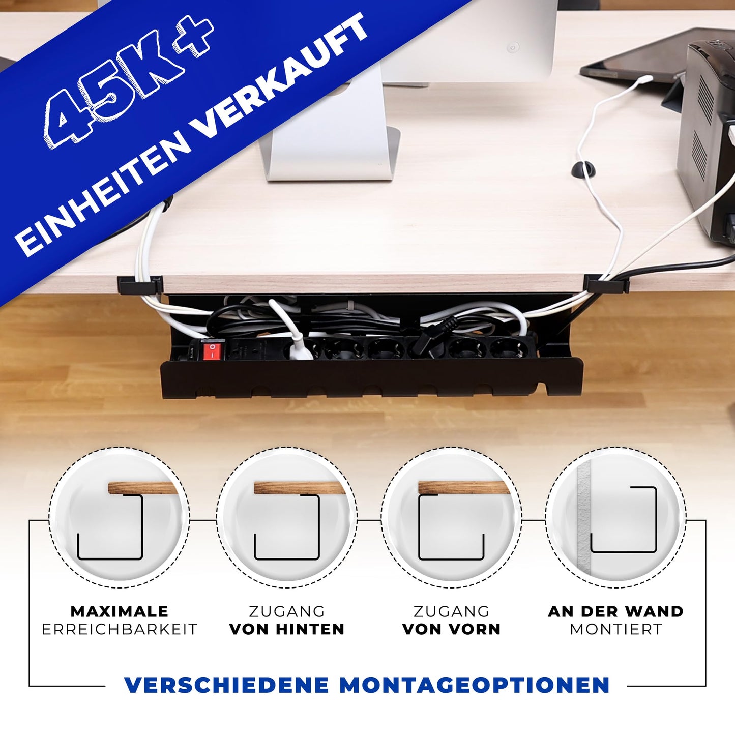HOMEPROTEK 2er Set Schreibtisch Kabelkanal Schwarz für ordentlicher Kabelmanagement, Kabellwanne für Arbeitsplatz kabelorganisation, Home Office Cable Management Under Desk Cable Tray, Kabel Organizer