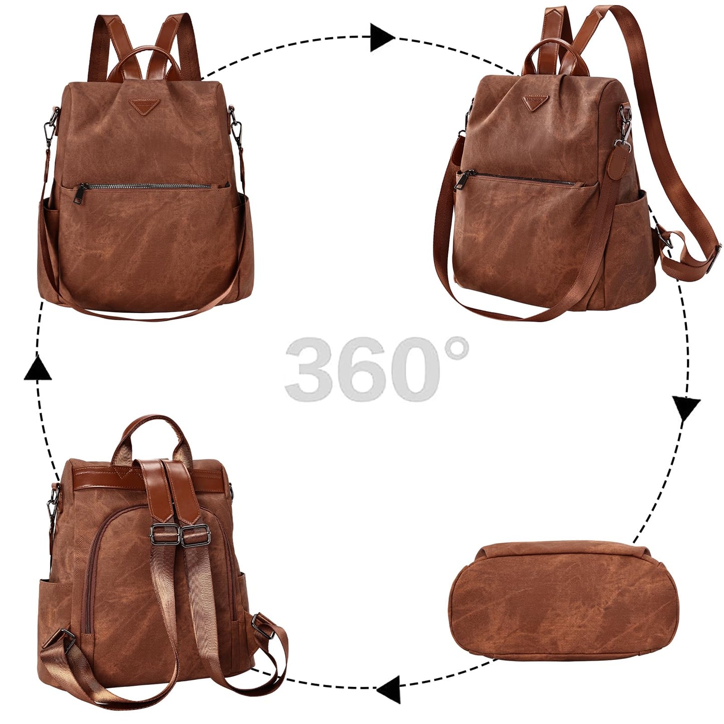 Leathario Damen Rucksack klein，Cityrucksack aus Veganem Leder Eleganter Rucksack，Antidiebstahl-Kleiner Rusack für Mädchen Und Fraun Modern zur Schule Arbeit Reise, Braun