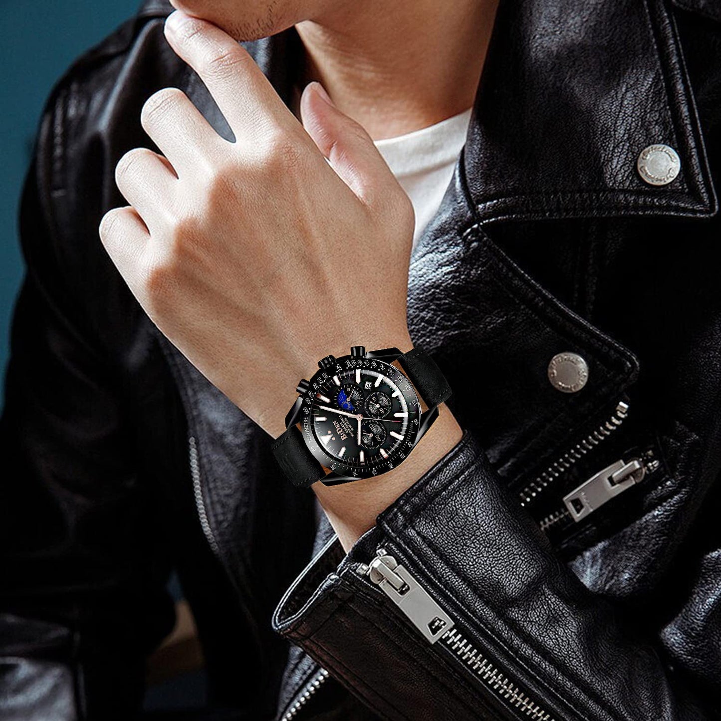 HANPOSH Herren Uhr Chronograph Uhren Herren Chronograph Edelstahl Wasserdicht Analog Quarz Armbanduhr Herren mit Datum Leuchtende Business Casual Uhren fur Männer (A06- Alle Schwarz)