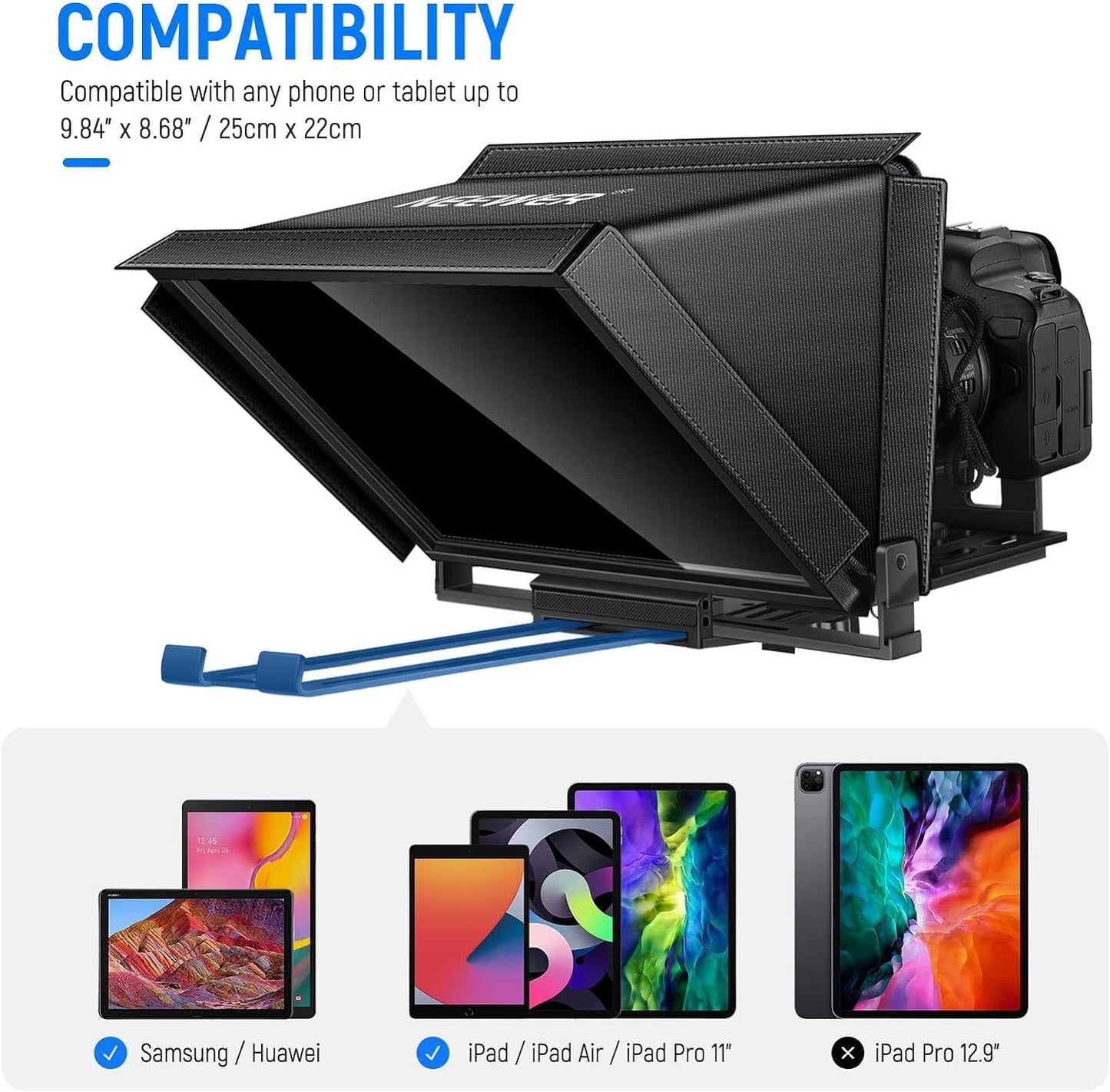 NEEWER X12 Teleprompter aus Aluminium mit RT 110 Fernbedienung und App Steuerung, kompatibel mit iPad, iOS/Android Tablet, Smartphone, DSLR Kamera, Ganzmetallkonstruktion (kein Kunststoff) Tasche