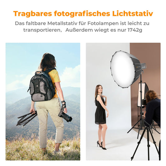 K&F Concept Fotografie Lichtstativ, 280CM Metal Light Stand für Studio-Fotographie, Reflektor, Blitz & Video, einstell Beleuchtungstativ hoch mit Stativtasche & 1/4" Srew