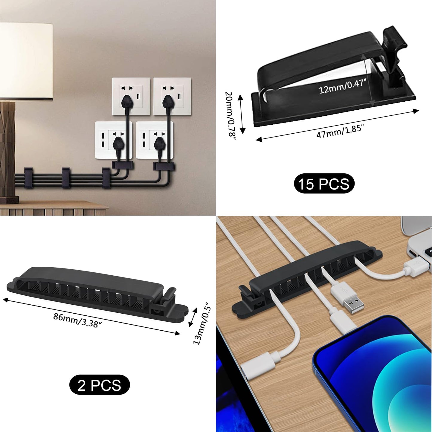 SOULWIT Kabelmanagement Kit, 4 Kabelschläuche, 7 Silikon Kabelhalter, 20+2 Kabelbinder Selbstklebend, 37 Kabelklemmen Groß, 100 Kabelbinder, 20 Kabelschelle Nagelschellen, 10 Klebesockel für TV PC