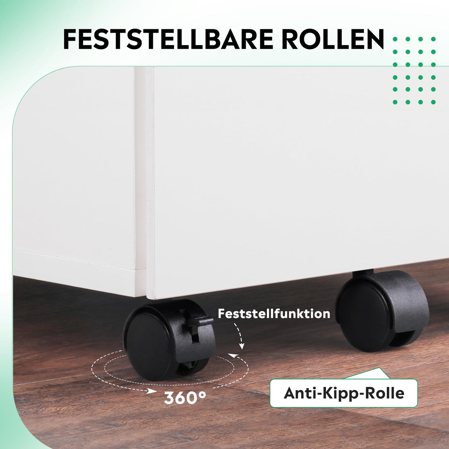 DEVAISE Rollcontainer, Aktenschrank Abschließbar mit 3 Schubladen, Büroschrank für A4/Legal/Letter, Kratzfest, Wasserdicht, für Home-Office, Weiß