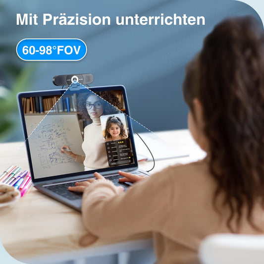 EMEET 3-in-1 4K Webcam, C980 PRO 4K Webcam mit 4 Geräuschunterdrückenden Mikrofonen und 2 Lautsprecher, 60°-98° Weitwinkel, Festem Fokus, Sichtschutz, Webcam Ideal für Gruppen- und Einzelvideoanrufe