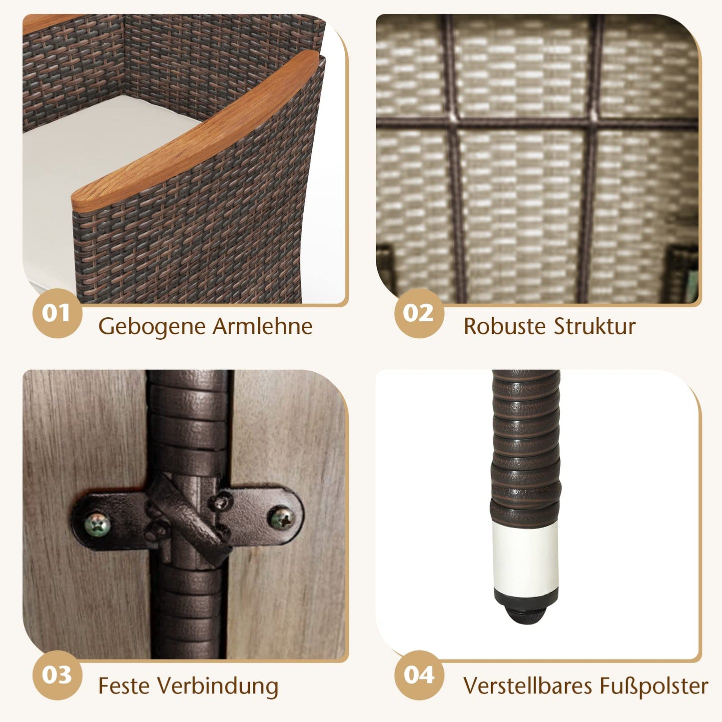 COSTWAY 7 TLG. Rattan Gartenmöbel Set, Sitzgruppe für 6 Personen, Gartentisch mit Tischplatte aus Akazienholz, 6 stapelbare Stühle & Kissen, Terrassenmöbel Set, Gartengarnitur, Sitzgarnitur, Essgruppe