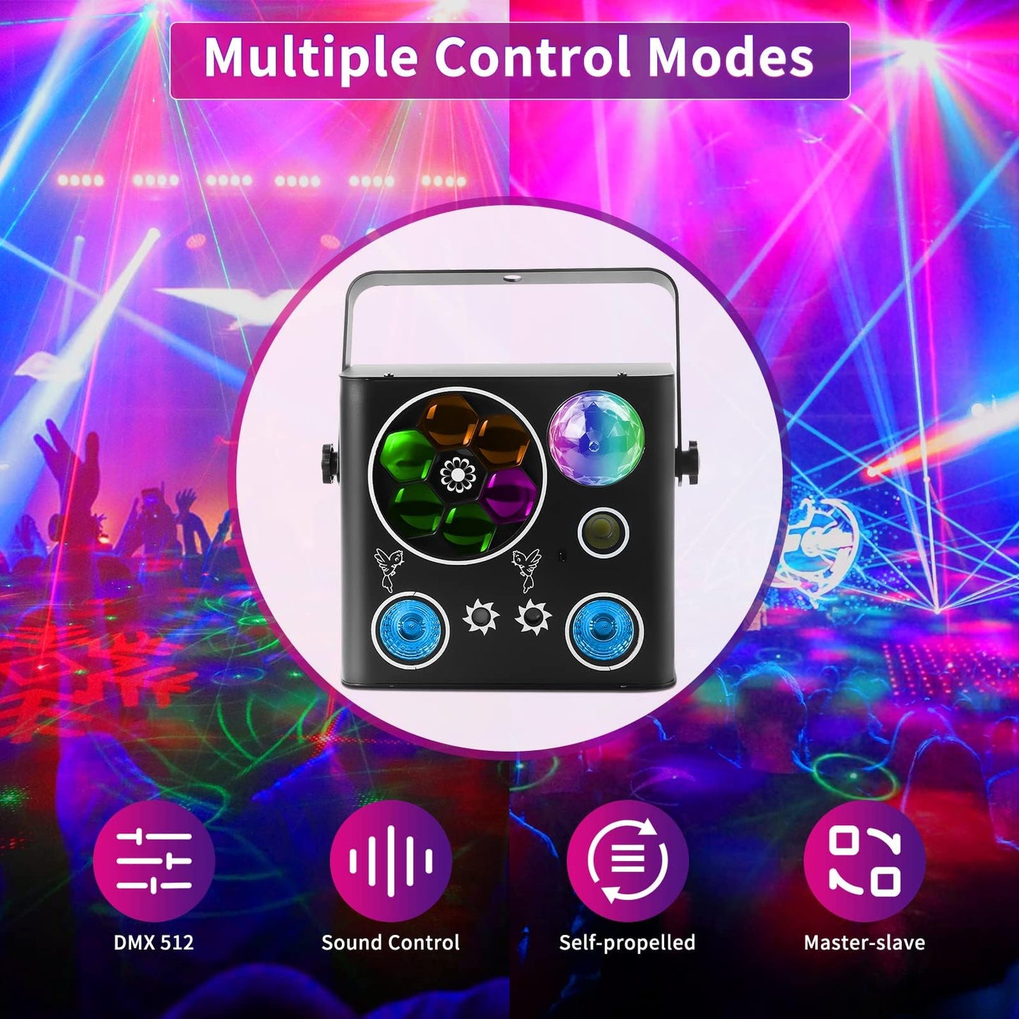 Bühnenbeleuchtung Disco Licht, 5 in 1 LED Effektlicht mit Magic Ball, LED Par Muster Blitzlichter mit UV Effekt, musikaktivierte und DMX gesteuerte DJ Lichter für Hochzeit, Kirche,Club,Party